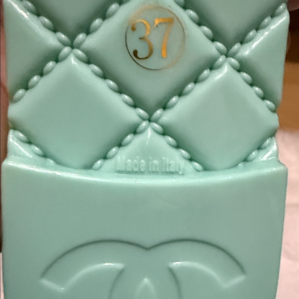 CHANEL Mint Green Camellia Jelly Slide Sandals - Picture 4 of 5